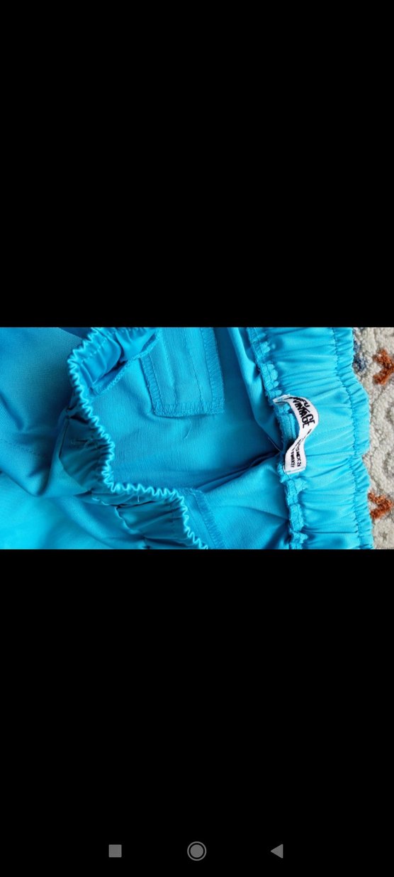 Kadın Mavi Rahat Kesim Midi Kumaş Pantolon - Görsel 4