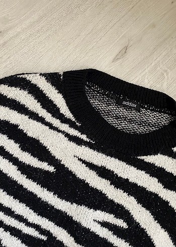 s Beden siyah Renk Addax Zebra Desenli Siyah Kadın Triko Kazak