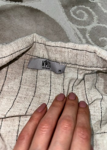 Bej Kısa Keten Tulum V Yaka Düğmeli - Görsel 3