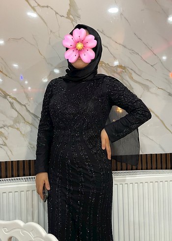 Siyah Uzun Kollu Drapeli Abiye Elbise - Görsel 2