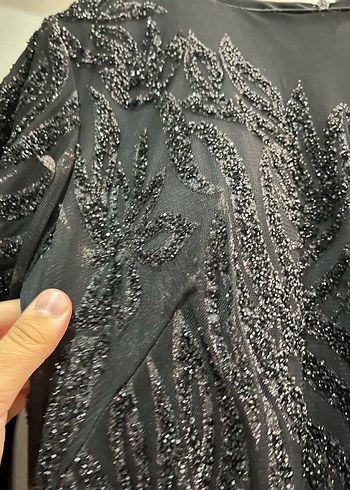 Siyah Uzun Kollu Drapeli Abiye Elbise - Görsel 12