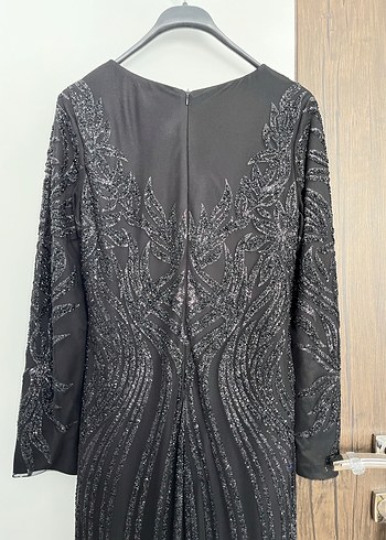 Siyah Uzun Kollu Drapeli Abiye Elbise - Görsel 4