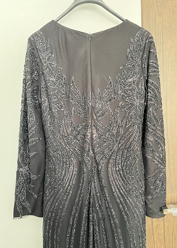 Siyah Uzun Kollu Drapeli Abiye Elbise - Görsel 5