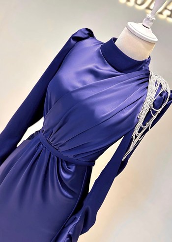 Mavi Drapeli Uzun Abiye Elbise - Görsel 9