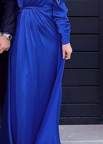 Mavi Drapeli Uzun Abiye Elbise - Görsel 11