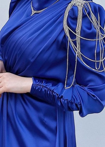 Mavi Drapeli Uzun Abiye Elbise - Görsel 7