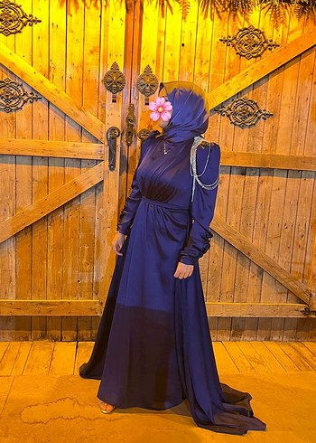 Mavi Drapeli Uzun Abiye Elbise - Görsel 3