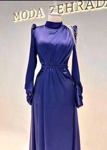 Mavi Drapeli Uzun Abiye Elbise - Görsel 10