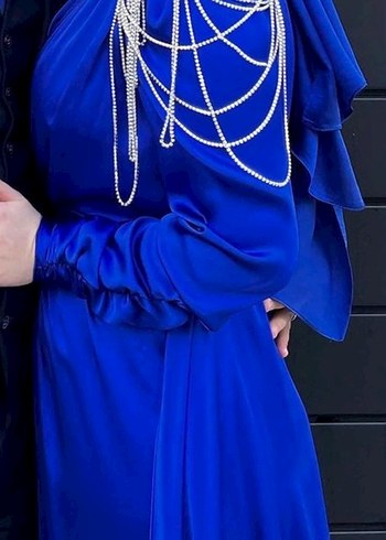 Mavi Drapeli Uzun Abiye Elbise - Görsel 6