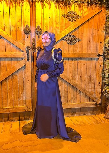 Mavi Drapeli Uzun Abiye Elbise - Görsel 4