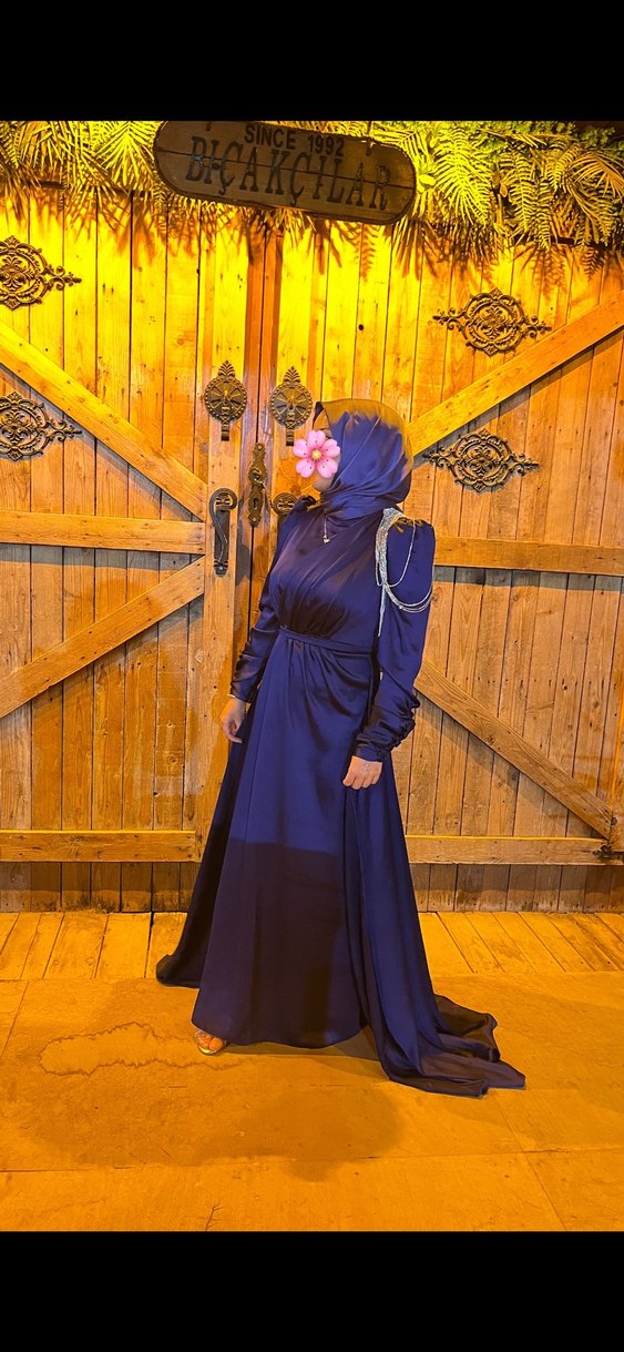 Mavi Drapeli Uzun Abiye Elbise - Görsel 3