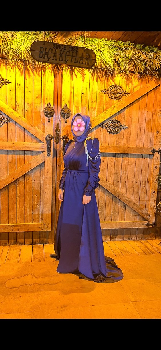 Mavi Drapeli Uzun Abiye Elbise - Görsel 5