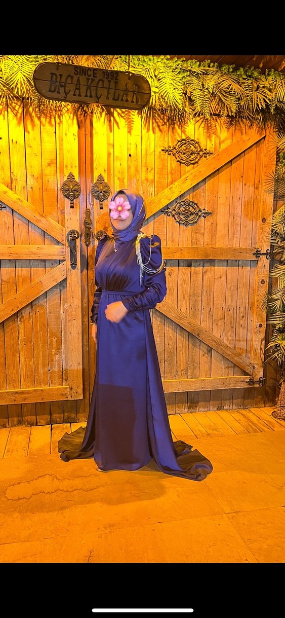 Mavi Drapeli Uzun Abiye Elbise - Görsel 4