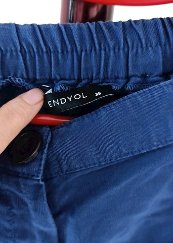 Trendyol & Milla Mavi Düğmeli Kadın Keten Pantolon