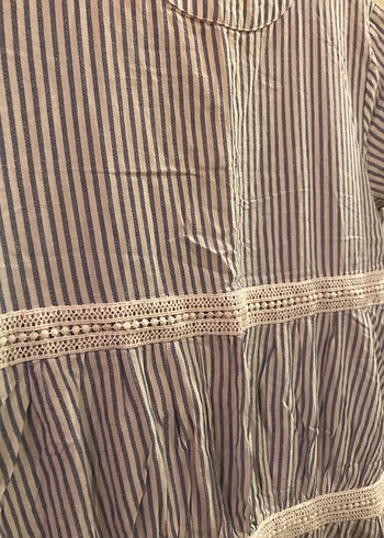 Kız Çocuk Mavi Çizgili Bohem Elbise - Görsel 3