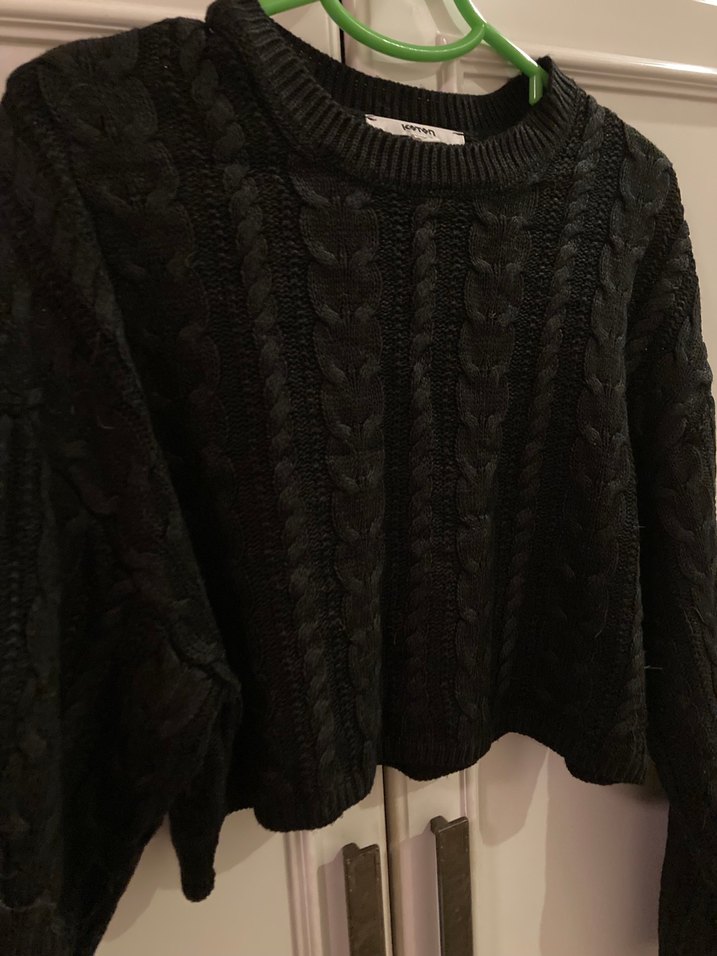 Siyah Örgü Kadın Kazak, Uzun Kollu, Salaş - Görsel 2