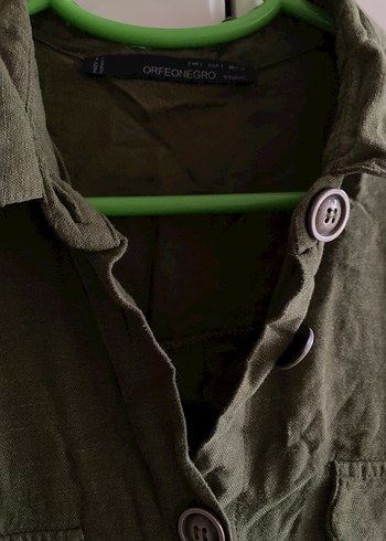 Kadın Haki Keten Düğmeli Uzun Kollu Gömlek - Görsel 3