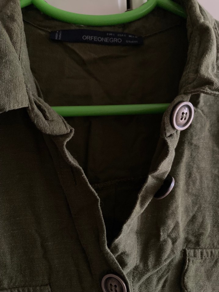 Kadın Haki Keten Düğmeli Uzun Kollu Gömlek - Görsel 3