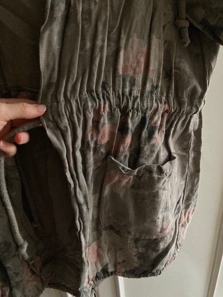 Gri Bohem Midi Keten Ceket - Görsel 4