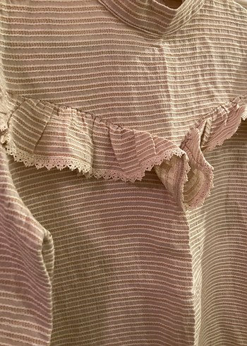 Kız Çocuk Bej Uzun Kollu Fırfırlı Keten Bluz - Görsel 2