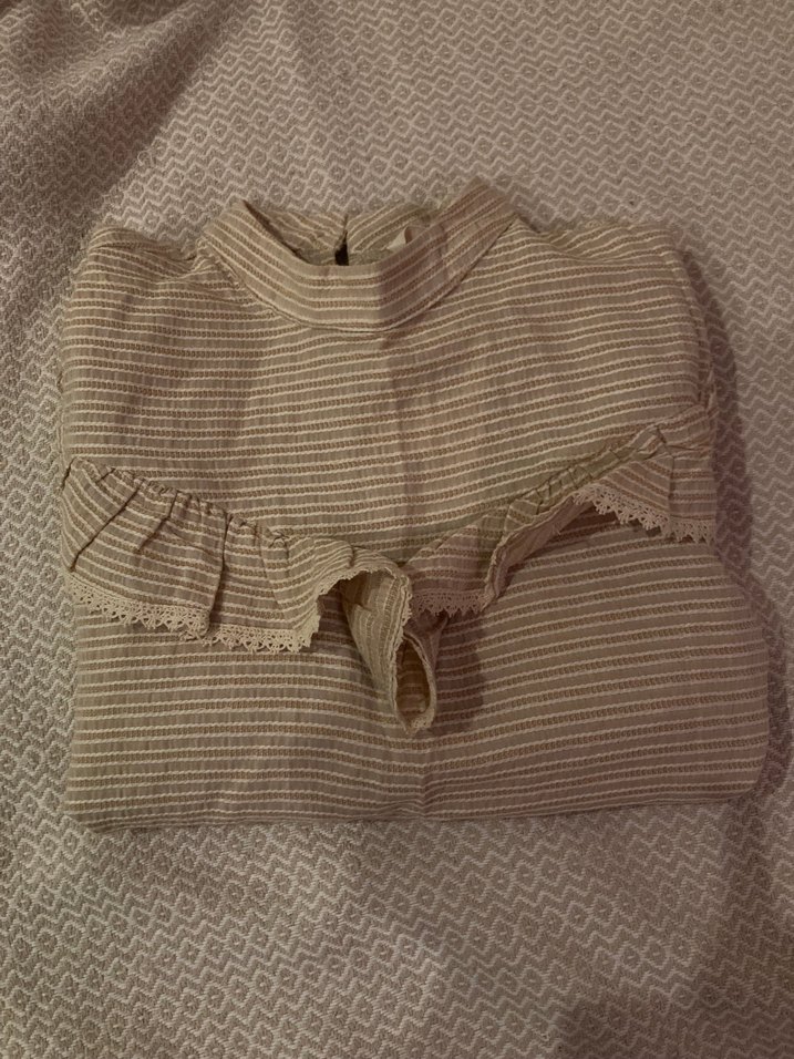 Kız Çocuk Bej Uzun Kollu Fırfırlı Keten Bluz - Görsel 5