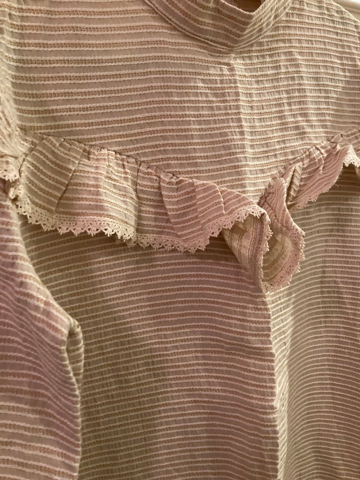 Kız Çocuk Bej Uzun Kollu Fırfırlı Keten Bluz - Görsel 2