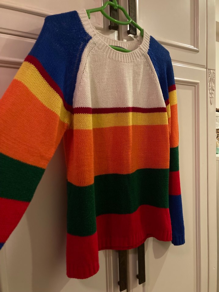 Çok Renkli Çizgili Örgü Kadın Kazak - Görsel 2