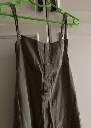 Koyu yeşil renk midi salopet - Görsel 2