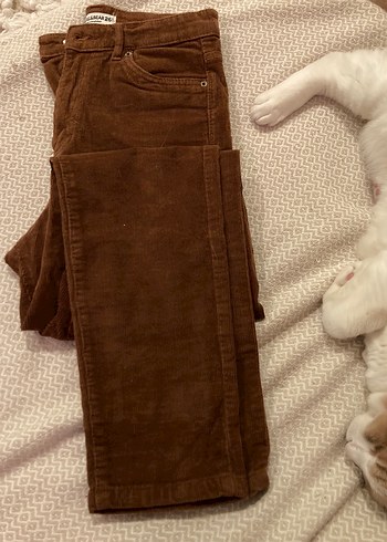 Düğmeli Koyu Kahverengi Süet Kadın Pantolon - Görsel 3