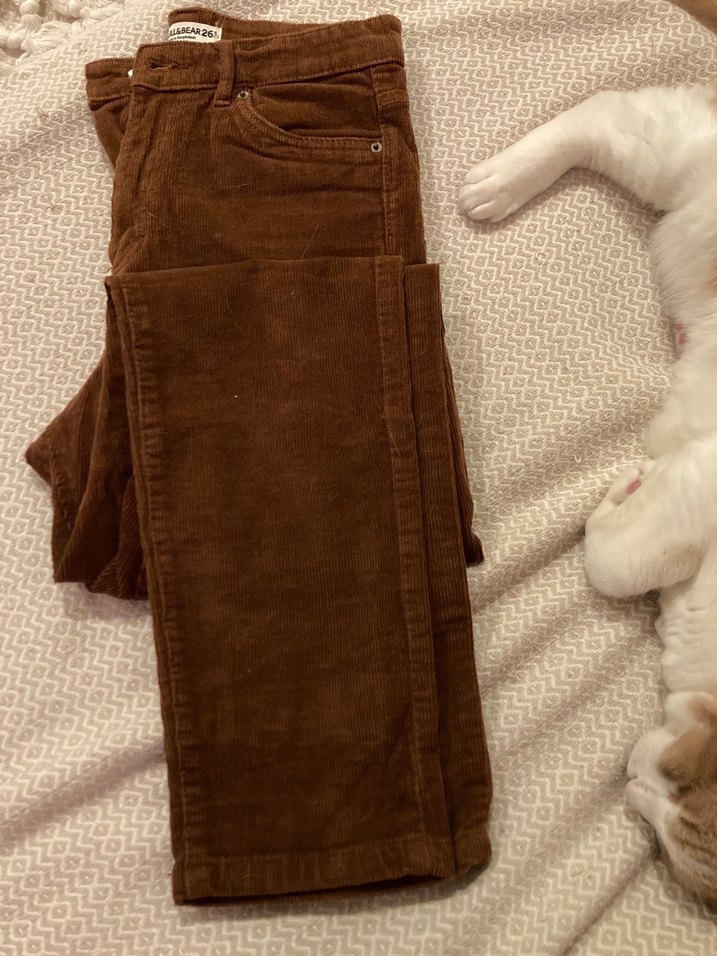 Düğmeli Koyu Kahverengi Süet Kadın Pantolon - Görsel 3