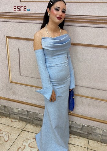 Mavi Drapeli Uzun Abiye Elbise - Görsel 2