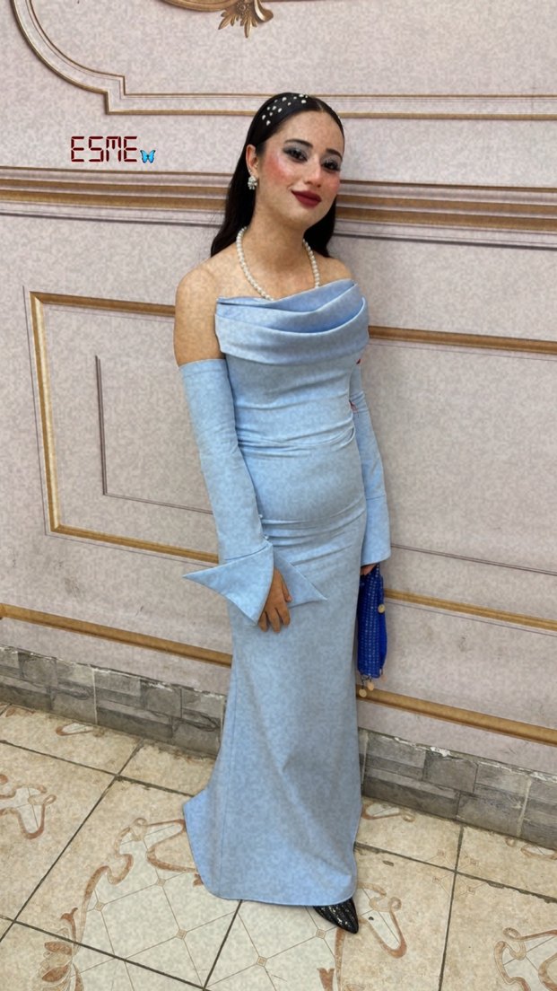 Mavi Drapeli Uzun Abiye Elbise - Görsel 2