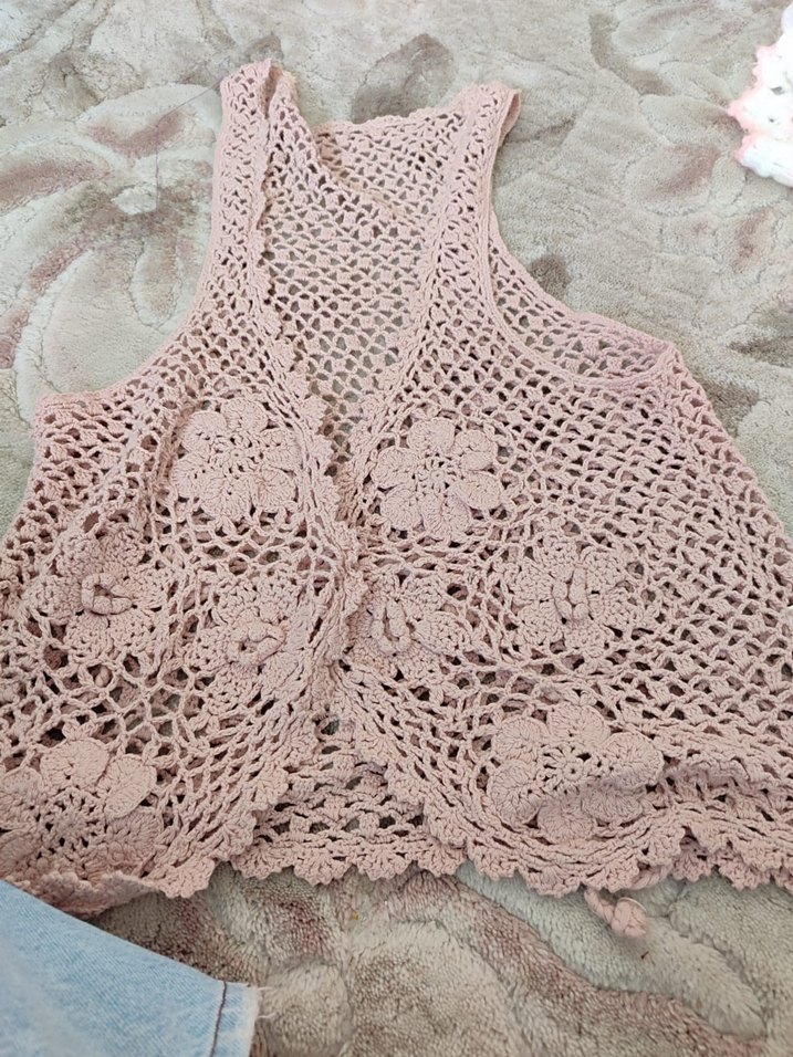 Pembe Örgü yelek - Görsel 2