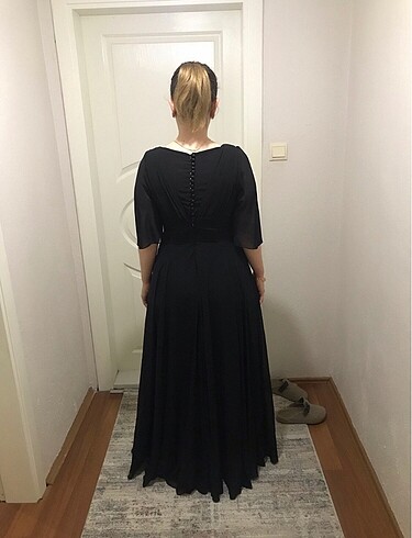 l Beden siyah Renk Kısa kollu uzun siyah şifon abiye elbise