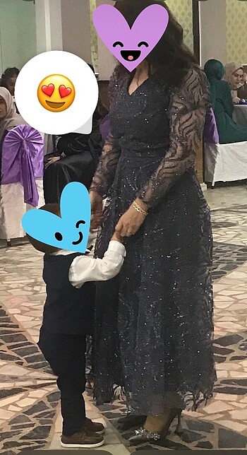 Diğer Tül kollu simli prenses abiye