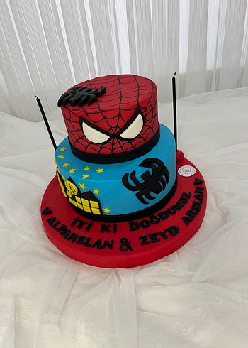 Örümcek Adam Spiderman Temalı Doğum Günü Pastası şeker hamuru - Görsel 3