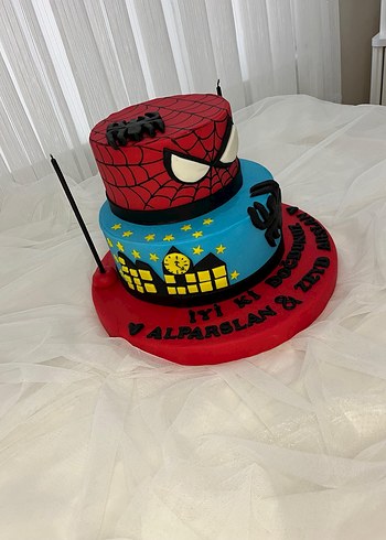 Örümcek Adam Spiderman Temalı Doğum Günü Pastası şeker hamuru - Görsel 4