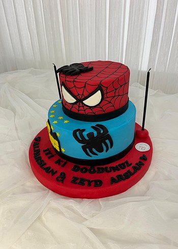 Örümcek Adam Spiderman Temalı Doğum Günü Pastası şeker hamuru - Görsel 2