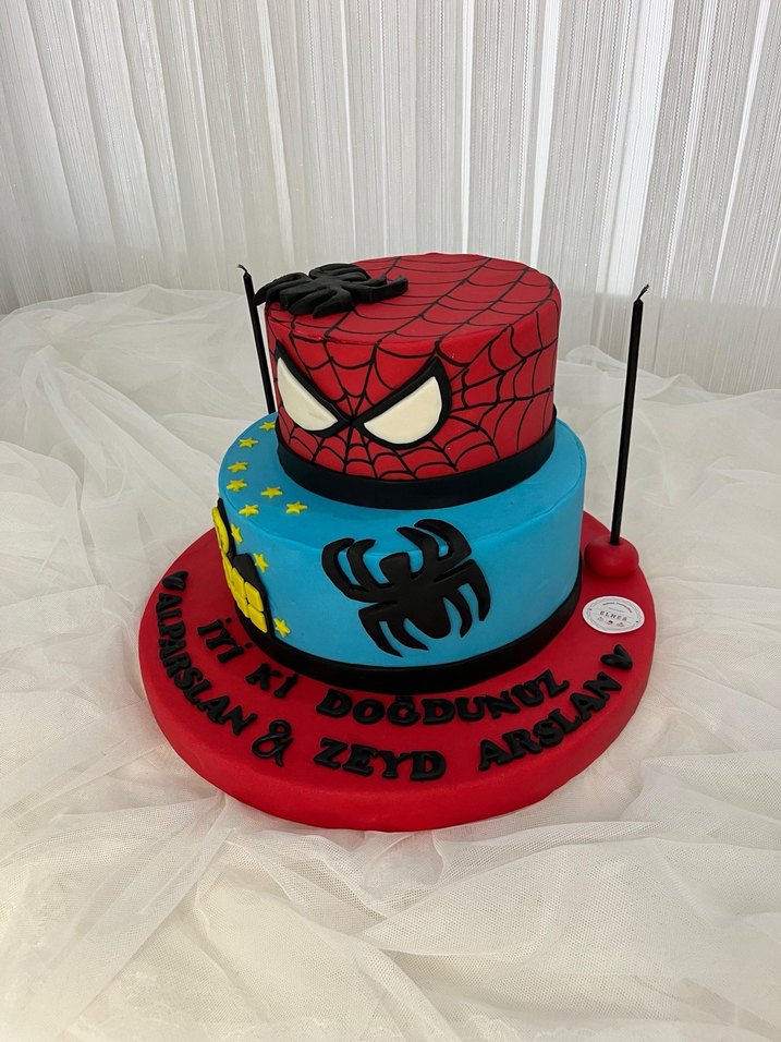 Örümcek Adam Spiderman Temalı Doğum Günü Pastası şeker hamuru - Görsel 2