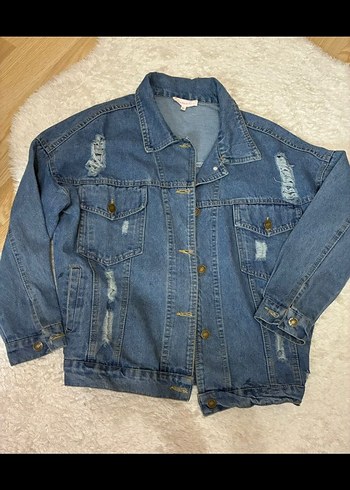 s Beden Düğmeli Mavi Kadın Denim Jean Kot Ceket