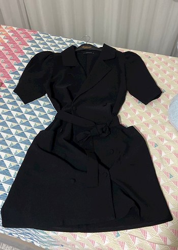 Siyah Midi Kadın Elbise Kısa Kollu - Görsel 2