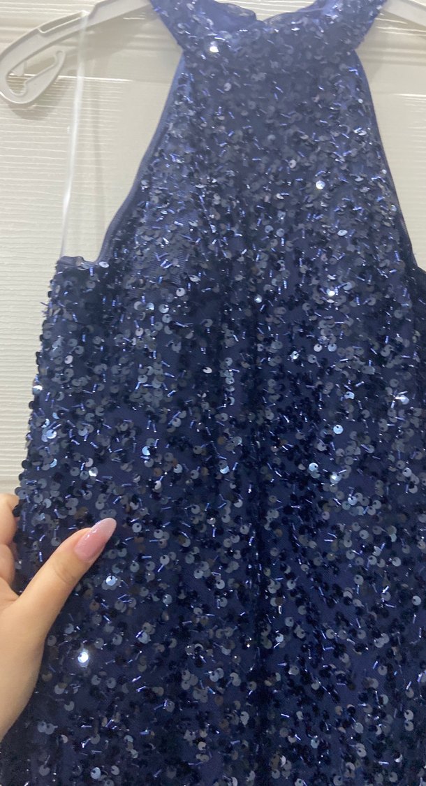 Boncuk İşlemeli Lacivert Uzun Abiye Elbise - Görsel 4