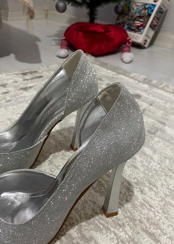 Gri Simli Stiletto Topuklu Kadın Abiye Ayakkabı - Görsel 2