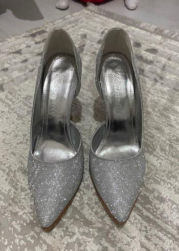 Gri Simli Stiletto Topuklu Kadın Abiye Ayakkabı - Görsel 3