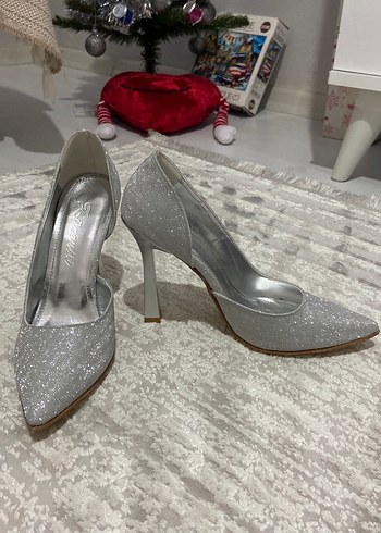 Gri Simli Stiletto Topuklu Kadın Abiye Ayakkabı - Görsel 4