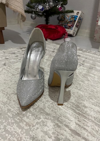 Gri Simli Stiletto Topuklu Kadın Abiye Ayakkabı - Görsel 5