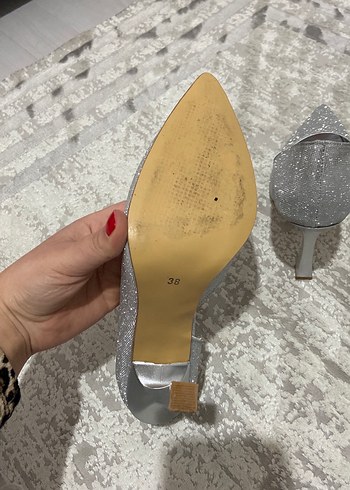 Gri Simli Stiletto Topuklu Kadın Abiye Ayakkabı - Görsel 6