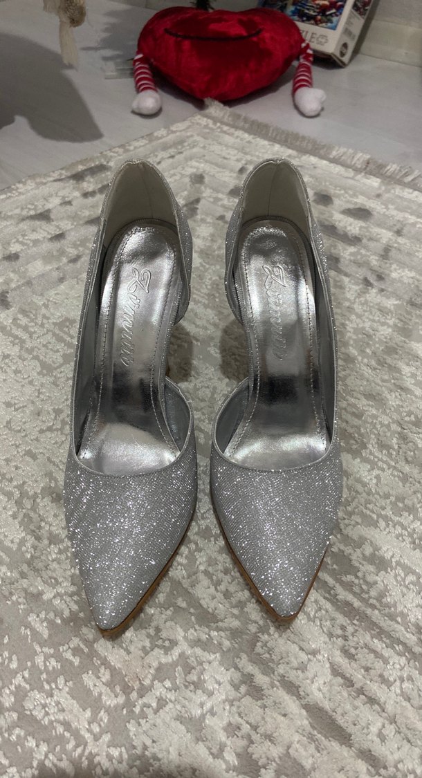 Gri Simli Stiletto Topuklu Kadın Abiye Ayakkabı - Görsel 3