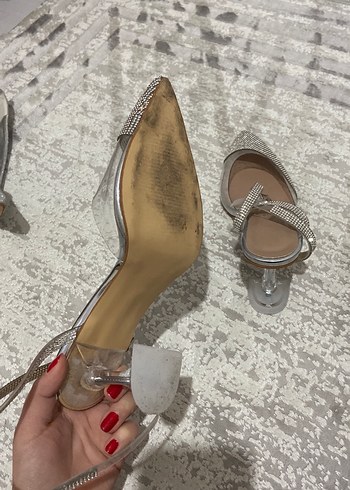 Bej Taşlı İnce Topuklu Kadın Abiye Ayakkabı - Görsel 5