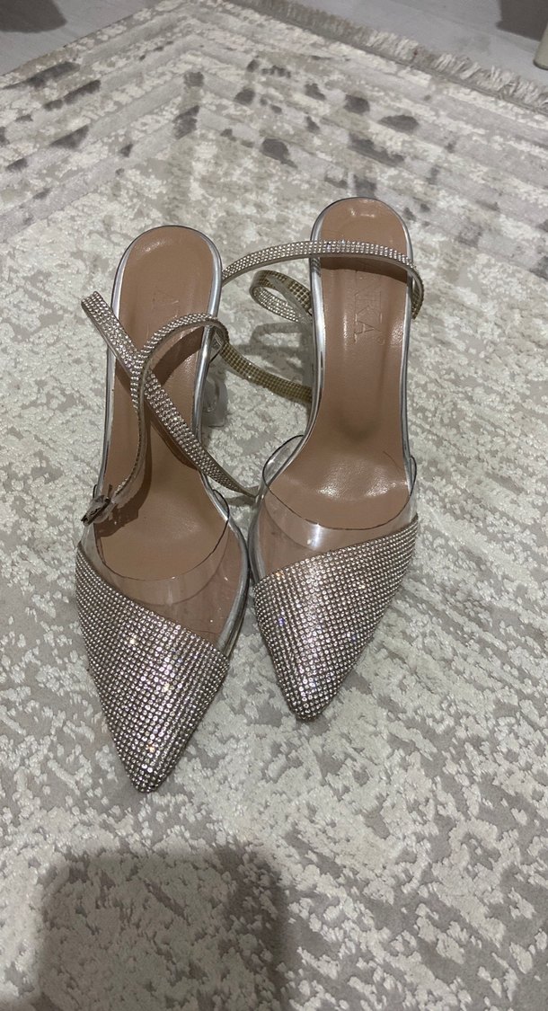Bej Taşlı İnce Topuklu Kadın Abiye Ayakkabı - Görsel 2